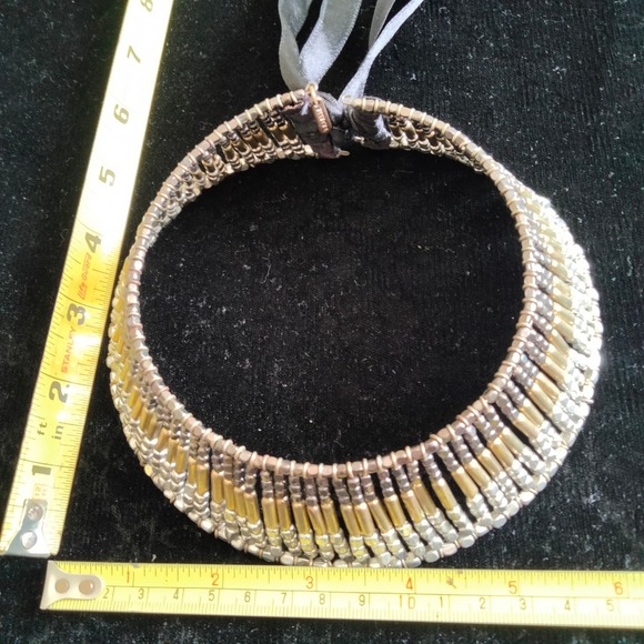 Iris Apfel & Bajalia Tri-color Metal Beaded Chunky Collar Statement Necklace - Picture 6 of 14